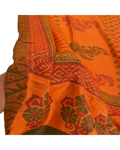 Sanskriti Vintage Dupatta Long Stole Woolen Saffron Hijab Printed Wrap Shawl DC-48529-Shade Of Saffron-Printed Work-Woolen-6