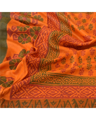 Sanskriti Vintage Dupatta Long Stole Woolen Saffron Hijab Printed Wrap Shawl DC-48529-Shade Of Saffron-Printed Work-Woolen-7