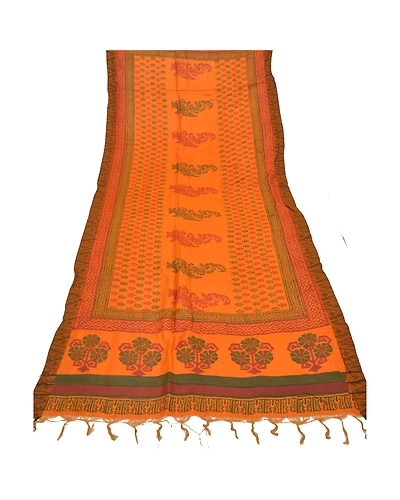Sanskriti Vintage Dupatta Long Stole Woolen Saffron Hijab Printed Wrap Shawl DC-48529-Shade Of Saffron-Printed Work-Woolen-8