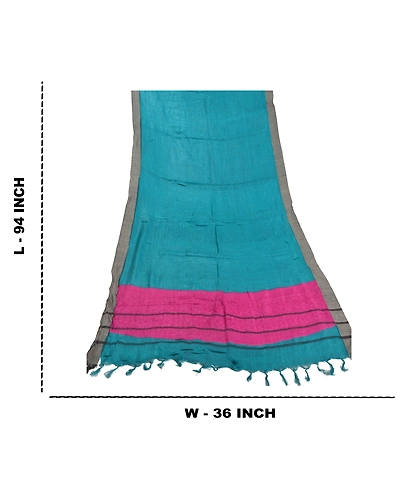 Sanskriti Vintage Dupatta Long Stole Woolen Green Hijab Woven Wrap Soft Shawl DC-48548-Green &amp; Purple-Woven Work-Woolen-1