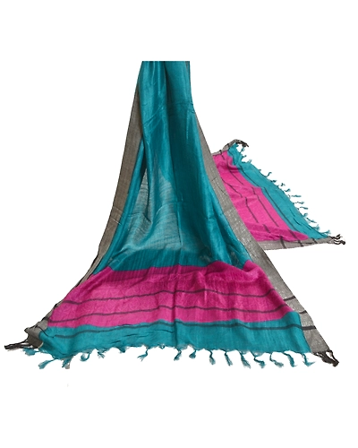 Sanskriti Vintage Dupatta Long Stole Woolen Green Hijab Woven Wrap Soft Shawl DC-48548-Green &amp; Purple-Woven Work-Woolen-2