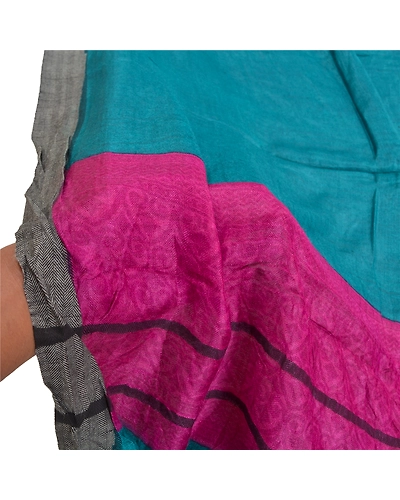 Sanskriti Vintage Dupatta Long Stole Woolen Green Hijab Woven Wrap Soft Shawl DC-48548-Green &amp; Purple-Woven Work-Woolen-5