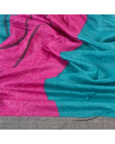 Sanskriti Vintage Dupatta Long Stole Woolen Green Hijab Woven Wrap Soft Shawl DC-48548-Green &amp; Purple-Woven Work-Woolen-6