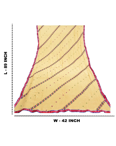 Sanskriti Vintage Dupatta Long Stole Pure Silk Ivory Embroidered Wrap Scarves DC-48549-Shade Of Ivory-Thread Work-Pure Silk-1