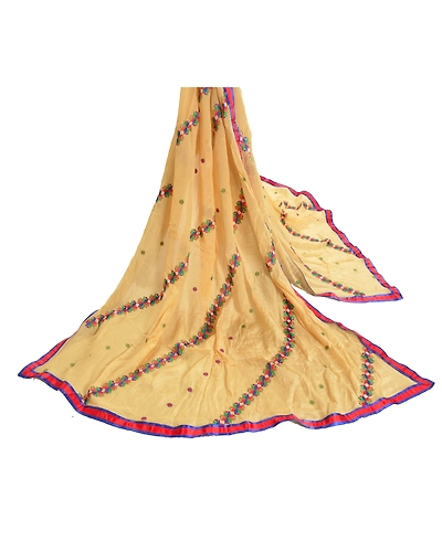 Sanskriti Vintage Dupatta Long Stole Pure Silk Ivory Embroidered Wrap Scarves DC-48549-Shade Of Ivory-Thread Work-Pure Silk-2