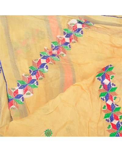 Sanskriti Vintage Dupatta Long Stole Pure Silk Ivory Embroidered Wrap Scarves DC-48549-Shade Of Ivory-Thread Work-Pure Silk-4
