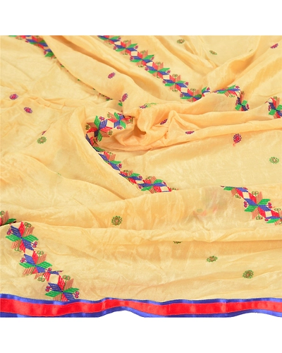 Sanskriti Vintage Dupatta Long Stole Pure Silk Ivory Embroidered Wrap Scarves DC-48549-Shade Of Ivory-Thread Work-Pure Silk-6