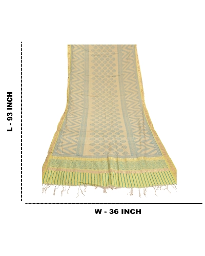 Sanskriti Vintage Dupatta Long Stole Chanderi Cream Block Printed Wrap Scarves DC-48566-Shade Of Cream &amp; Lemon-Block Printed Work-Chanderi-1