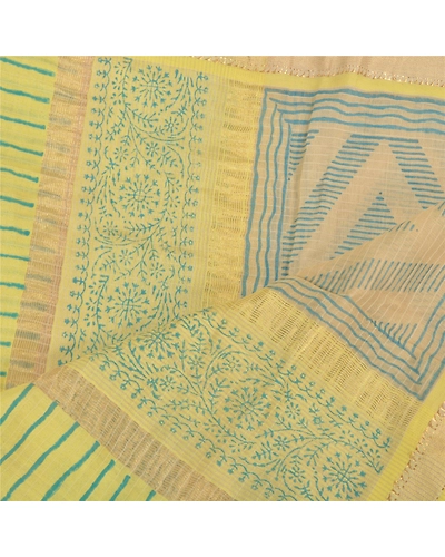 Sanskriti Vintage Dupatta Long Stole Chanderi Cream Block Printed Wrap Scarves DC-48566-Shade Of Cream &amp; Lemon-Block Printed Work-Chanderi-4