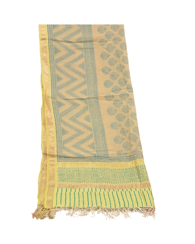 Sanskriti Vintage Dupatta Long Stole Chanderi Cream Block Printed Wrap Scarves DC-48566-Shade Of Cream &amp; Lemon-Block Printed Work-Chanderi-8