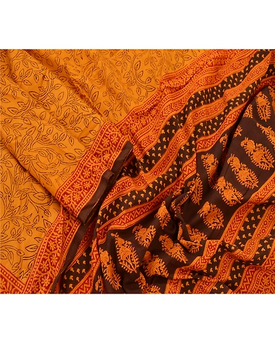 Sanskriti Vintage Dupatta Long Stole Pure Cotton Saffron Hijab Printed Shawl DC-48593-Shade Of Saffron-Printed Work-Pure Cotton-4
