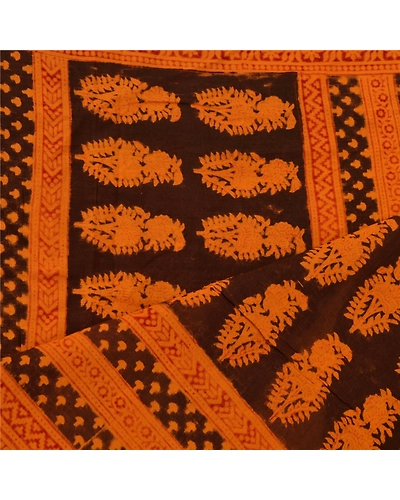 Sanskriti Vintage Dupatta Long Stole Pure Cotton Saffron Hijab Printed Shawl DC-48593-Shade Of Saffron-Printed Work-Pure Cotton-5