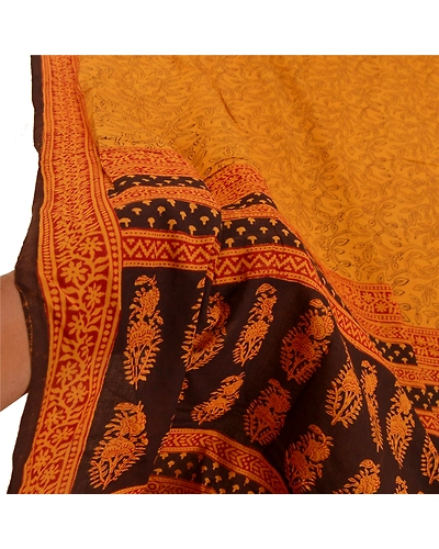 Sanskriti Vintage Dupatta Long Stole Pure Cotton Saffron Hijab Printed Shawl DC-48593-Shade Of Saffron-Printed Work-Pure Cotton-6