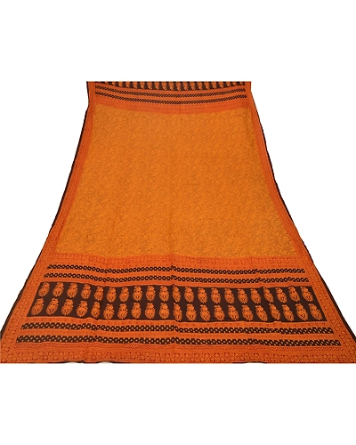 Sanskriti Vintage Dupatta Long Stole Pure Cotton Saffron Hijab Printed Shawl DC-48593-Shade Of Saffron-Printed Work-Pure Cotton-8