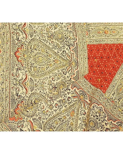 Sanskriti Vintage Dupatta Long Stole Pure Silk Orange Hand Beaded Wrap Scarves DC-48663-Orange &amp; Ivory-Sequins Work-Pure Silk-5