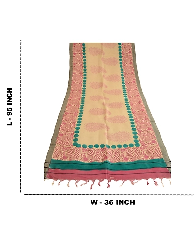 Sanskriti Vintage Dupatta Long Stole Pure Woolen Shawl Hand-Painted Wrap Hijab DC-49275-Ivory &amp; Pink-Hand-Painted Work-Pure Woolen-1
