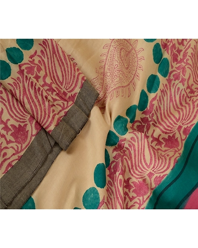 Sanskriti Vintage Dupatta Long Stole Pure Woolen Shawl Hand-Painted Wrap Hijab DC-49275-Ivory &amp; Pink-Hand-Painted Work-Pure Woolen-3