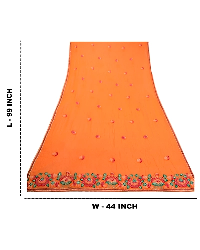 Sanskriti Vintage Dupatta Long Stole Pure Georgette Silk Orange Hand Beaded Veil DC-49677-Orange-Hand Beaded-Pure Georgette-1