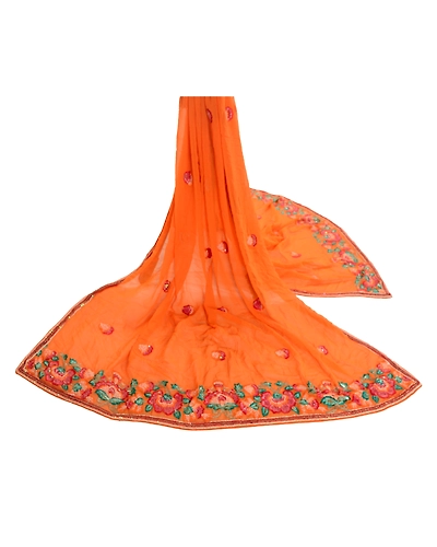 Sanskriti Vintage Dupatta Long Stole Pure Georgette Silk Orange Hand Beaded Veil DC-49677-Orange-Hand Beaded-Pure Georgette-2