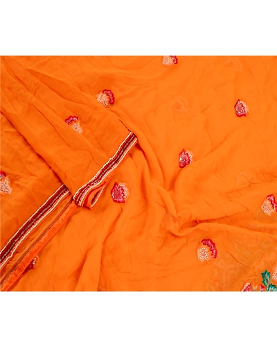 Sanskriti Vintage Dupatta Long Stole Pure Georgette Silk Orange Hand Beaded Veil DC-49677-Orange-Hand Beaded-Pure Georgette-3