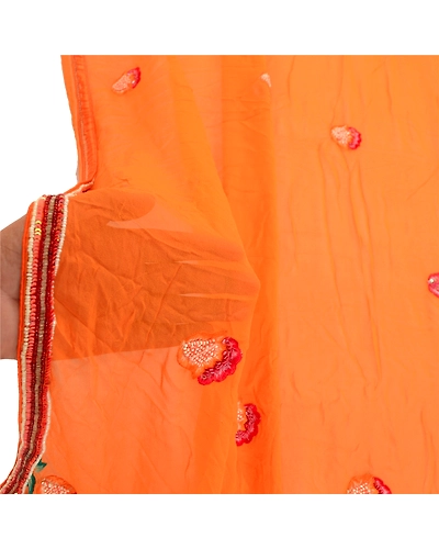 Sanskriti Vintage Dupatta Long Stole Pure Georgette Silk Orange Hand Beaded Veil DC-49677-Orange-Hand Beaded-Pure Georgette-5