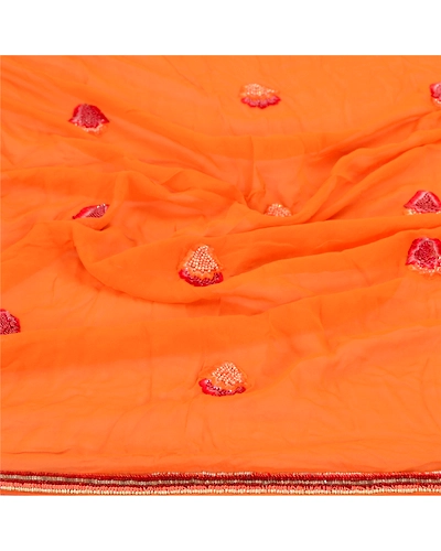 Sanskriti Vintage Dupatta Long Stole Pure Georgette Silk Orange Hand Beaded Veil DC-49677-Orange-Hand Beaded-Pure Georgette-6