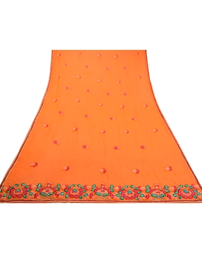 Sanskriti Vintage Dupatta Long Stole Pure Georgette Silk Orange Hand Beaded Veil DC-49677-Orange-Hand Beaded-Pure Georgette-7