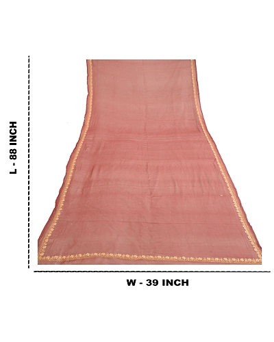 Sanskriti Vintage Dupatta Long Stole Pure Chiffon Silk Brick Red Hand Beaded DC-50354-Shade Of Brick Red-Zari Work-Pure Chiffon Silk-1