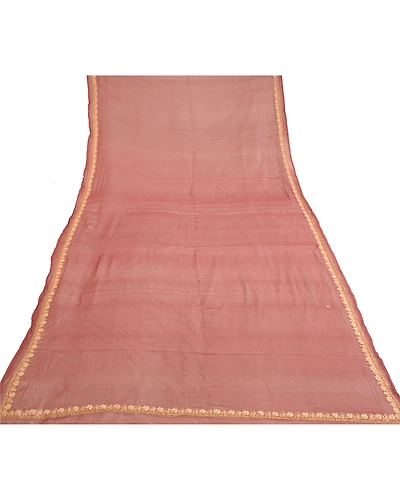 Sanskriti Vintage Dupatta Long Stole Pure Chiffon Silk Brick Red Hand Beaded DC-50354-Shade Of Brick Red-Zari Work-Pure Chiffon Silk-7