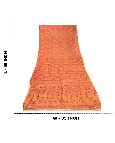 Sanskriti Vintage Dupatta Long Stole Pure Silk Dark Red Hijab Printed Scarves DC-50720-Dark Red-Printed Work-Pure Silk-1