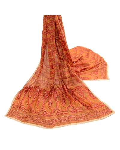 Sanskriti Vintage Dupatta Long Stole Pure Silk Dark Red Hijab Printed Scarves DC-50720-Dark Red-Printed Work-Pure Silk-2