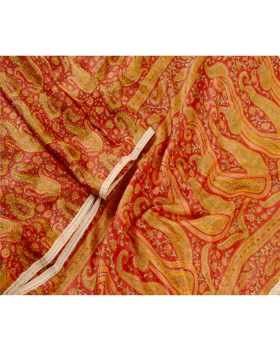 Sanskriti Vintage Dupatta Long Stole Pure Silk Dark Red Hijab Printed Scarves DC-50720-Dark Red-Printed Work-Pure Silk-3