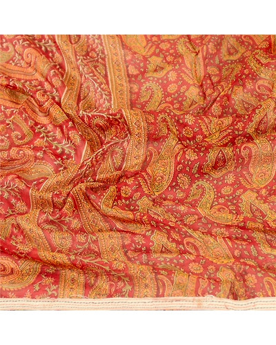 Sanskriti Vintage Dupatta Long Stole Pure Silk Dark Red Hijab Printed Scarves DC-50720-Dark Red-Printed Work-Pure Silk-6