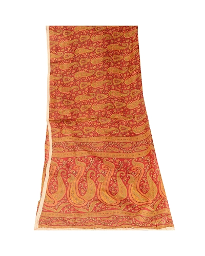 Sanskriti Vintage Dupatta Long Stole Pure Silk Dark Red Hijab Printed Scarves DC-50720-Dark Red-Printed Work-Pure Silk-8
