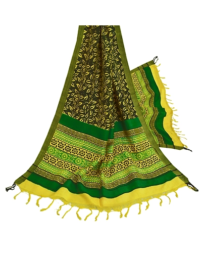 Sanskriti Vintage Dupatta Long Stole Pure Woolen Green Shawl Printed Scarves DC-50786-Shade Of Green &amp; Black-Printed Work-Pure Woolen-2