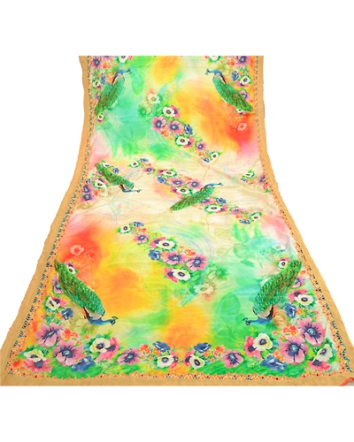 Sanskriti Vintage Dupatta Long Stole Art Silk Digital Printed Peacock Scarves DC-51144-Multi Color-Digital Printed Work-Art (Artificial) Silk-7