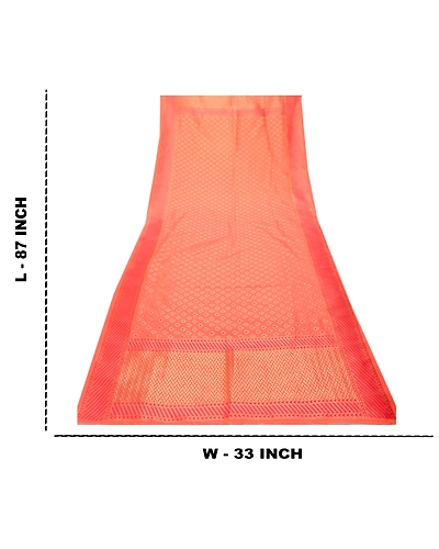 Sanskriti Vintage Dupatta Long Stole Art Silk Peach Woven Brocade Zari Scarves DC-51232-Peach-Zari Work-Art (Artificial) Silk-1