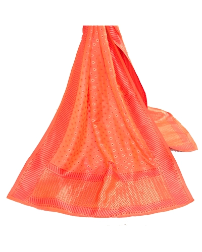 Sanskriti Vintage Dupatta Long Stole Art Silk Peach Woven Brocade Zari Scarves DC-51232-Peach-Zari Work-Art (Artificial) Silk-2