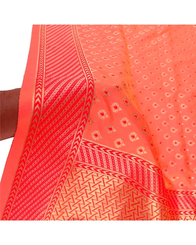 Sanskriti Vintage Dupatta Long Stole Art Silk Peach Woven Brocade Zari Scarves DC-51232-Peach-Zari Work-Art (Artificial) Silk-5