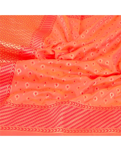 Sanskriti Vintage Dupatta Long Stole Art Silk Peach Woven Brocade Zari Scarves DC-51232-Peach-Zari Work-Art (Artificial) Silk-6