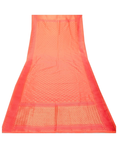 Sanskriti Vintage Dupatta Long Stole Art Silk Peach Woven Brocade Zari Scarves DC-51232-Peach-Zari Work-Art (Artificial) Silk-7