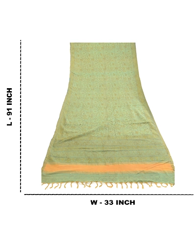 Sanskriti Vintage Dupatta Long Stole Pure Cotton Green Block Printed Hijab DC-51394-Green-Block Printed Work-Pure Cotton-1