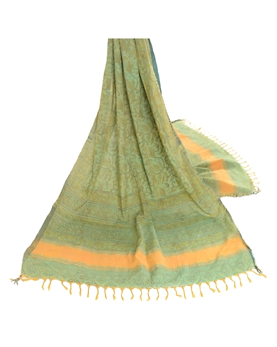 Sanskriti Vintage Dupatta Long Stole Pure Cotton Green Block Printed Hijab DC-51394-Green-Block Printed Work-Pure Cotton-2
