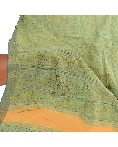 Sanskriti Vintage Dupatta Long Stole Pure Cotton Green Block Printed Hijab DC-51394-Green-Block Printed Work-Pure Cotton-5