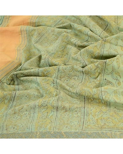Sanskriti Vintage Dupatta Long Stole Pure Cotton Green Block Printed Hijab DC-51394-Green-Block Printed Work-Pure Cotton-6