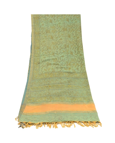 Sanskriti Vintage Dupatta Long Stole Pure Cotton Green Block Printed Hijab DC-51394-Green-Block Printed Work-Pure Cotton-8