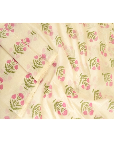 Sanskriti Vintage Dupatta Long Stole Cotton Silk Ivory Hand-Block Printed Hijab DC-51616-Ivory-Hand-Block Printed Work-Cotton Silk-3
