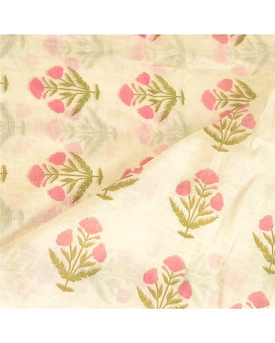 Sanskriti Vintage Dupatta Long Stole Cotton Silk Ivory Hand-Block Printed Hijab DC-51616-Ivory-Hand-Block Printed Work-Cotton Silk-4