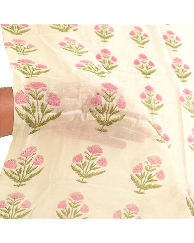 Sanskriti Vintage Dupatta Long Stole Cotton Silk Ivory Hand-Block Printed Hijab DC-51616-Ivory-Hand-Block Printed Work-Cotton Silk-5