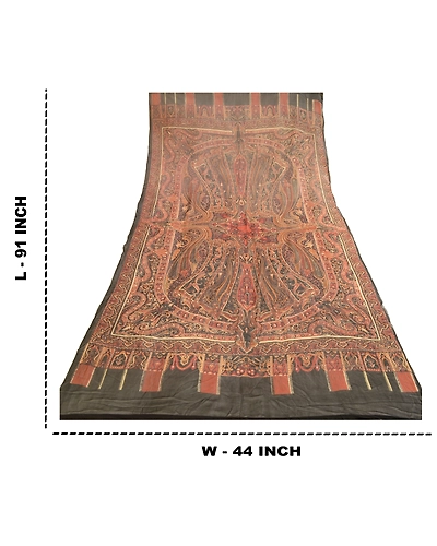 Sanskriti Vintage Dupatta Long Stole Georgette Black Printed Wrap Scarves DC-51617-Black &amp; Brown-Printed Work-Georgette-1